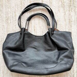Sondra Roberts SQUARED Black Leather Double Handle Slouchy Shoulder Bag Purse